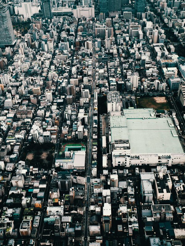 Densely populated city from above to show various aspects of globaldatanet and our team